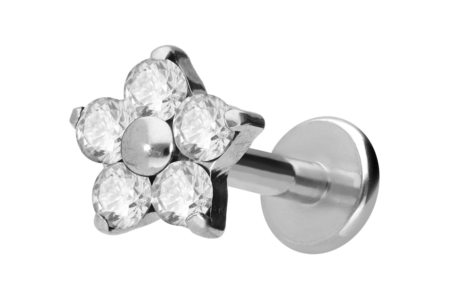 Titan Labret Piercing mit Innengewinde KRISTALLBLUME